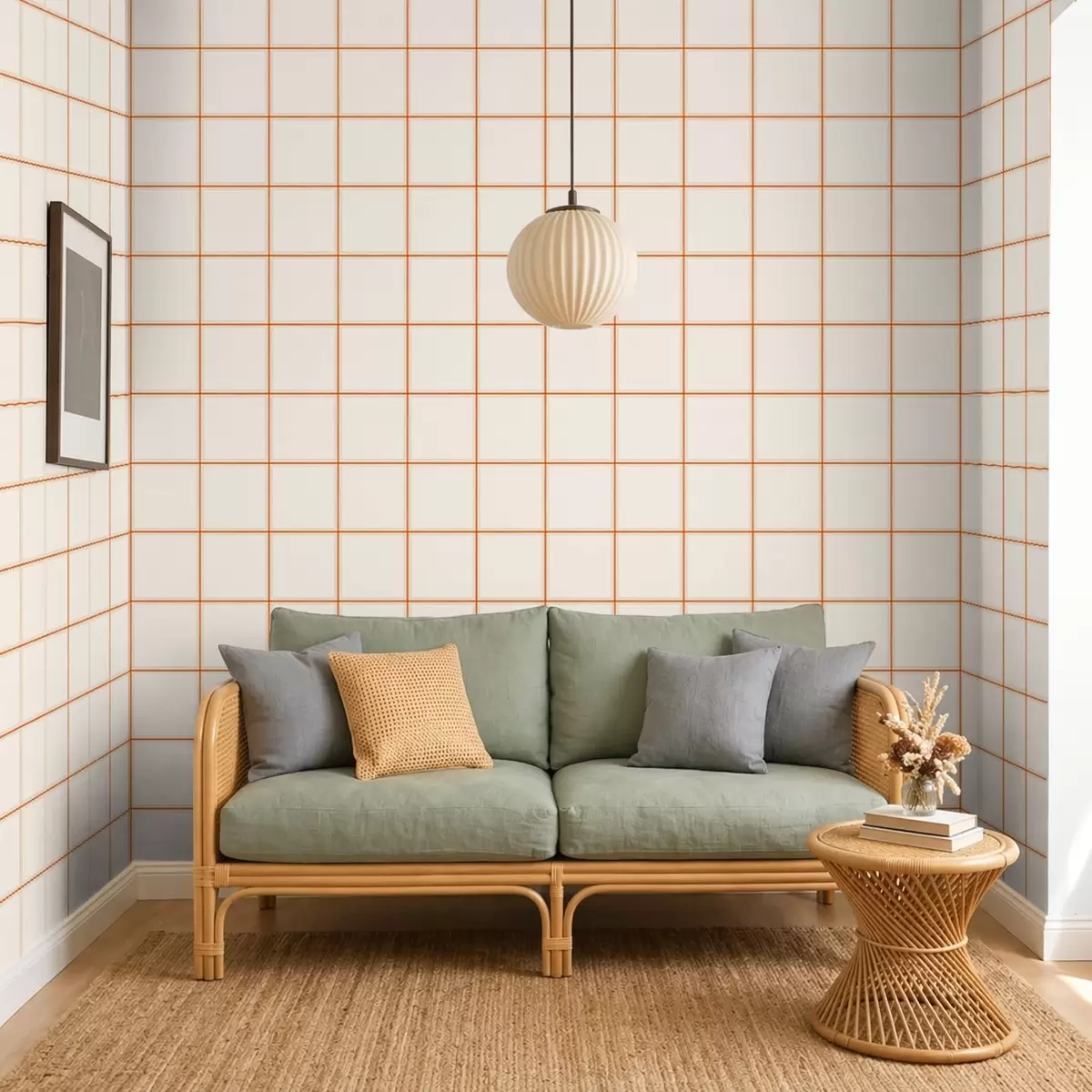 Wallpaper Grid of nine beige squares with terracotta borders a01277