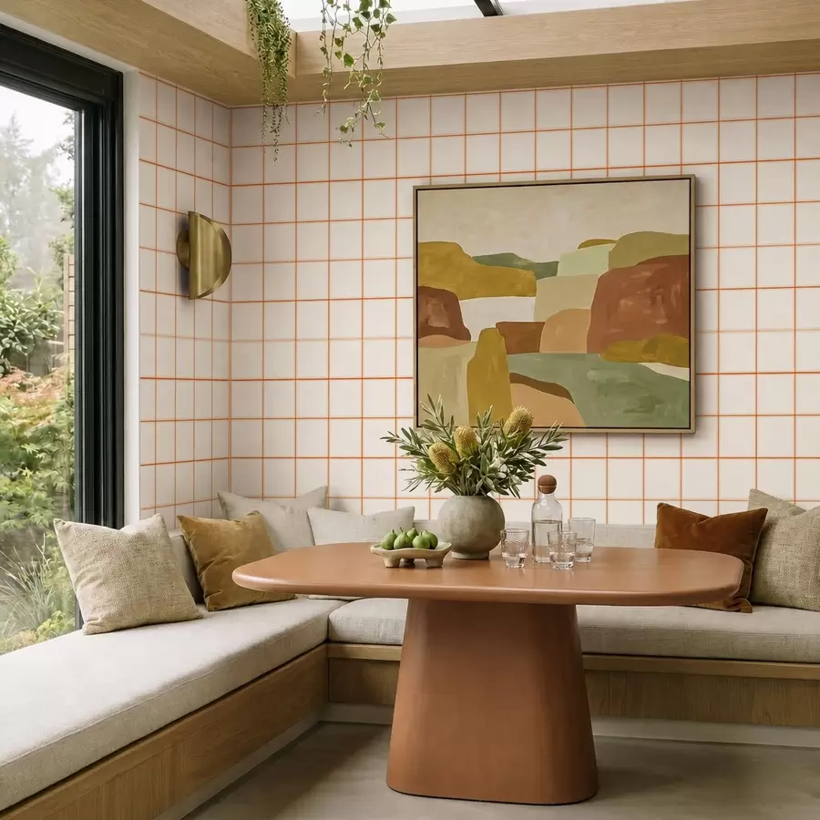 wall murals Grid of nine beige squares with terracotta borders a01277