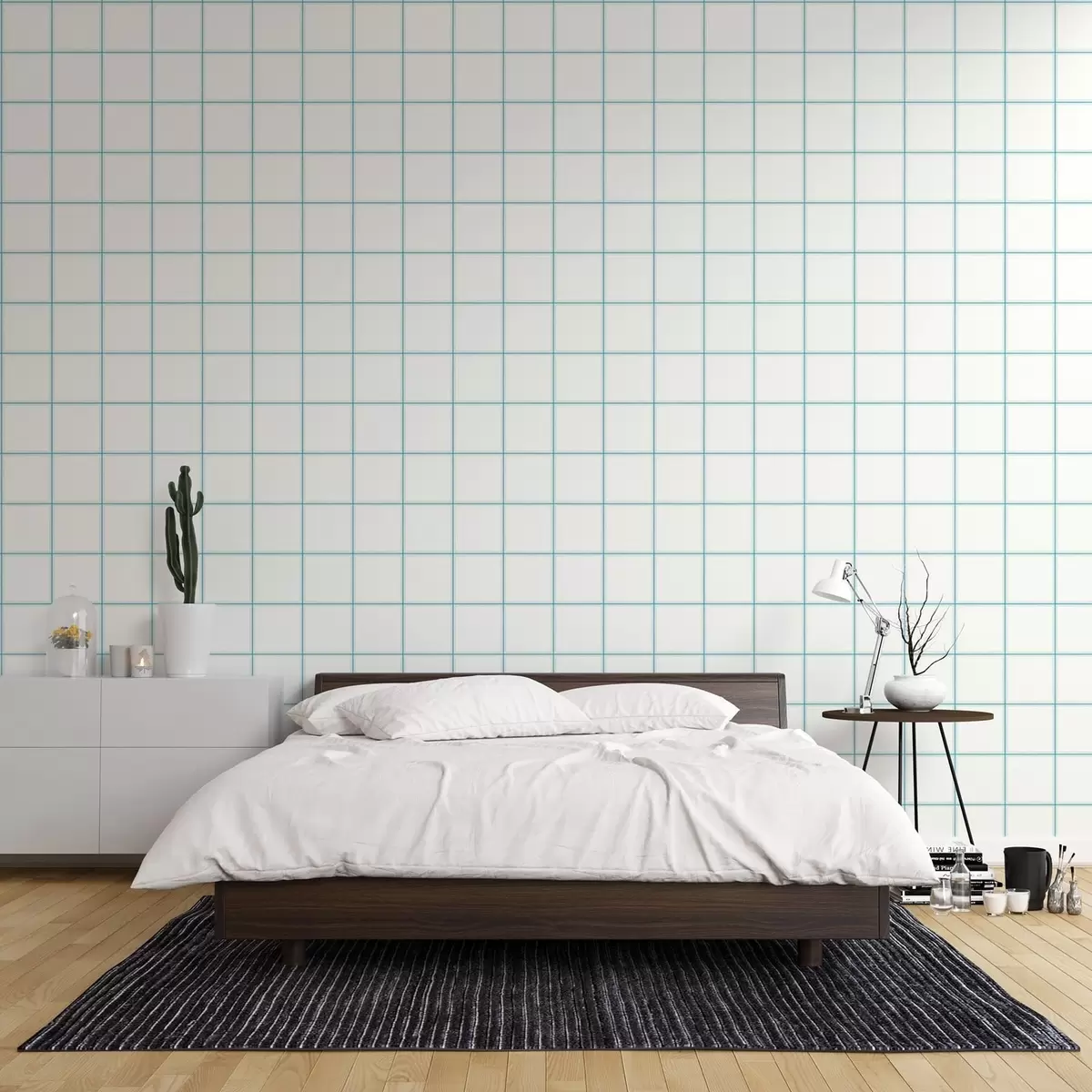 Wallpaper Grid of nine white squares with light blue borders a01277v1