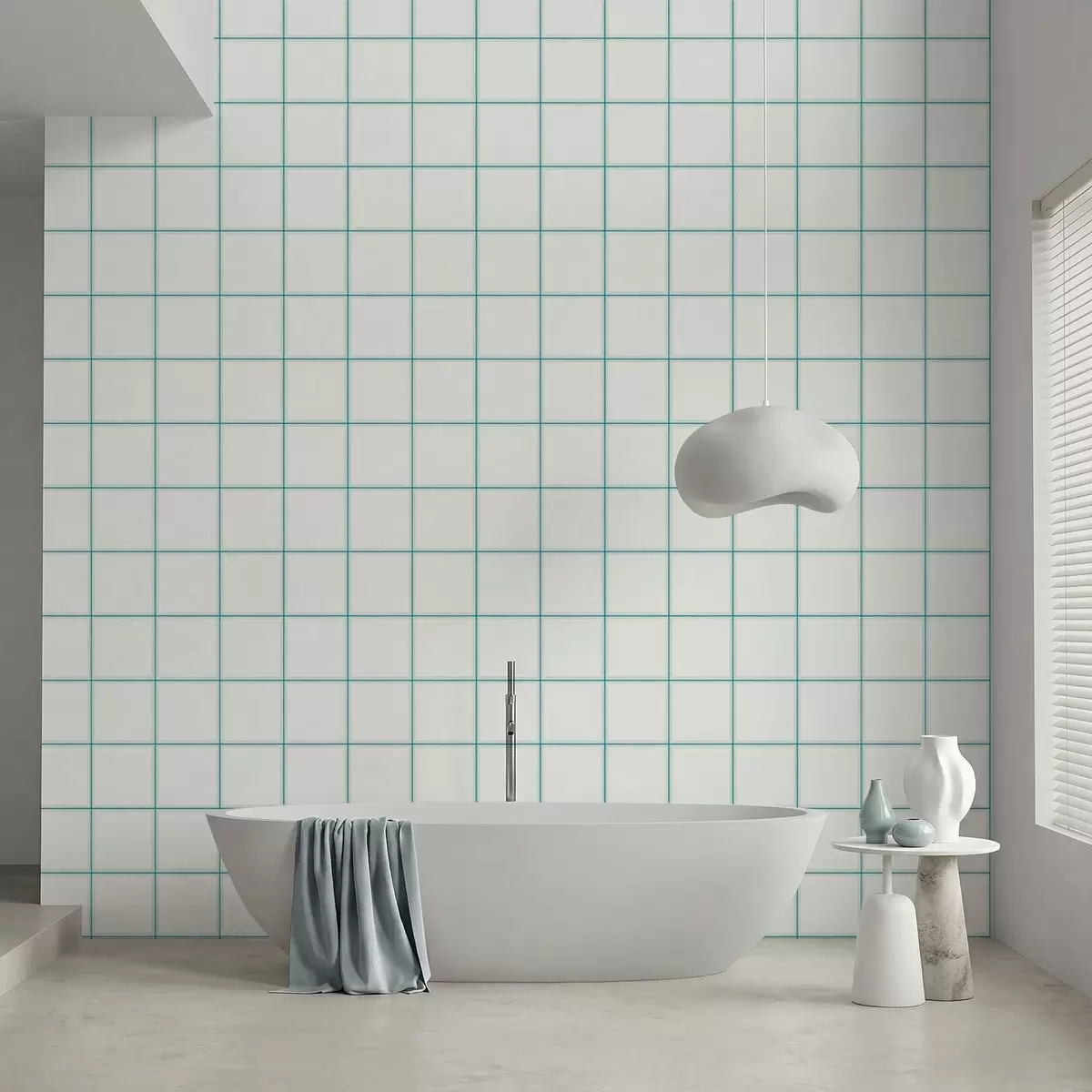 Wallpaper Grid of nine white squares with light blue borders a01277v1