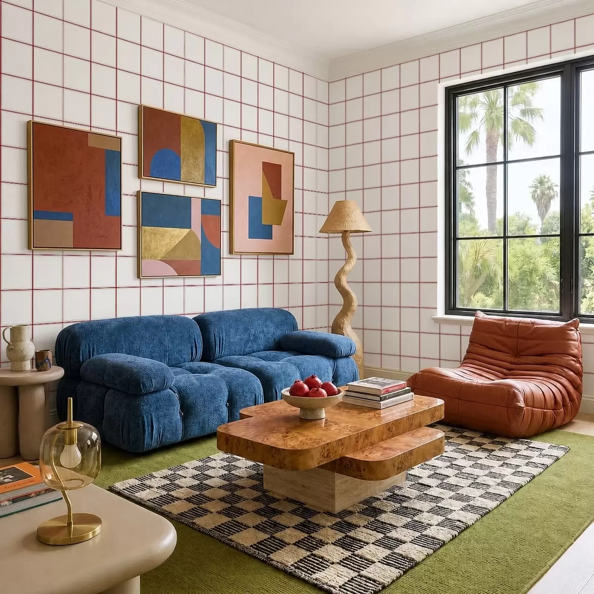 Wallpaper Grid of nine white squares with burgundy borders a01277v2