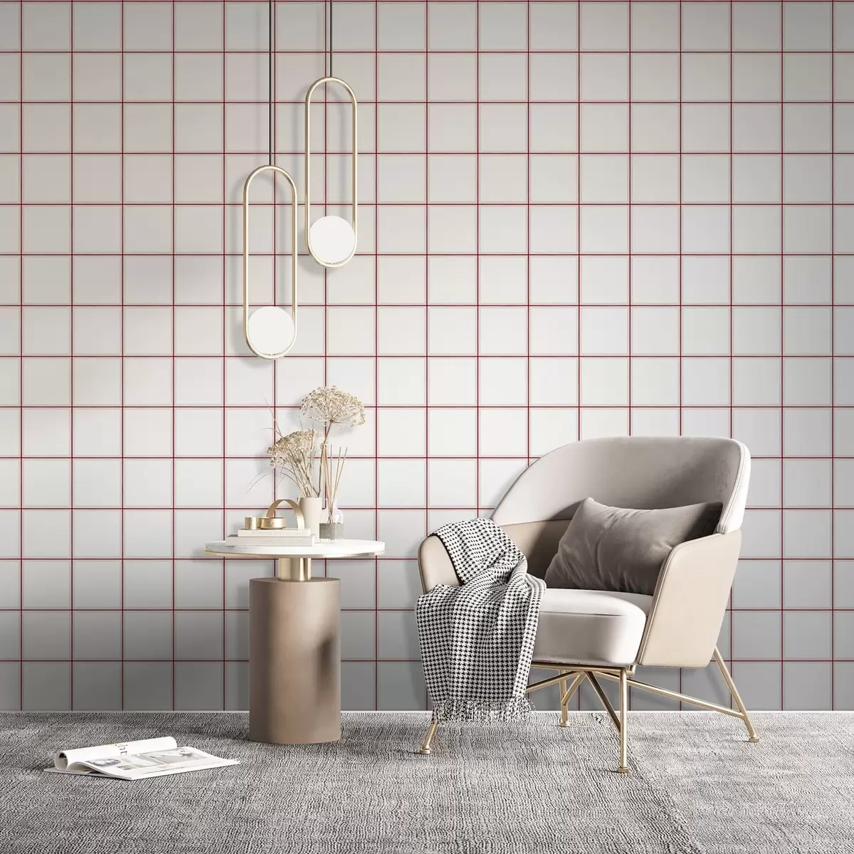 Wallpaper Grid of nine white squares with burgundy borders a01277v2