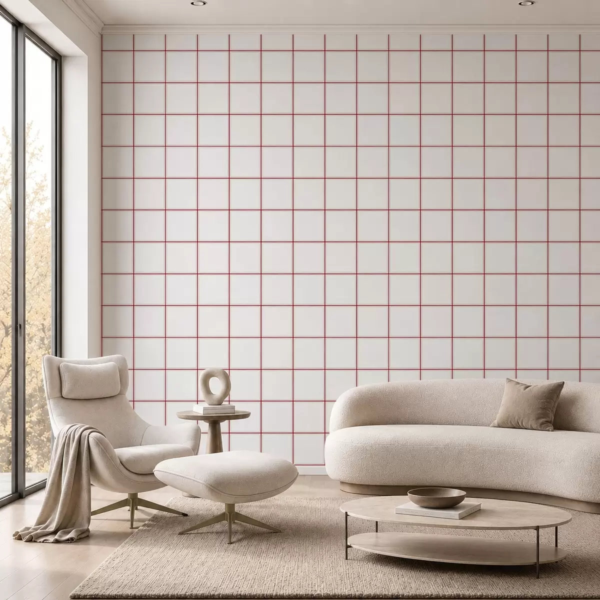 Wallpaper Grid of nine white squares with burgundy borders a01277v2