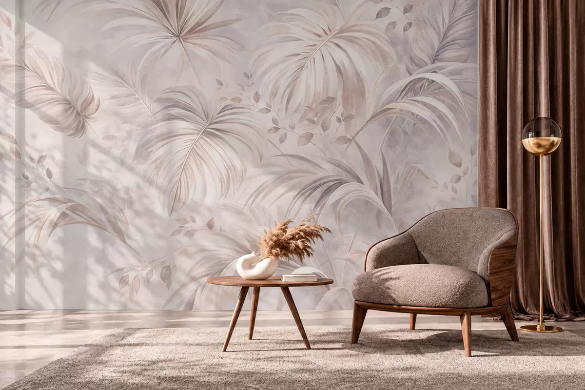 wall murals Lush tropical foliage in pastel shades w05956v1