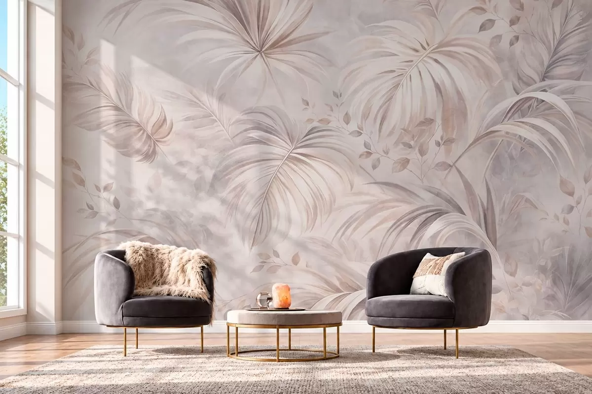 wall murals Lush tropical foliage in pastel shades w05956v1