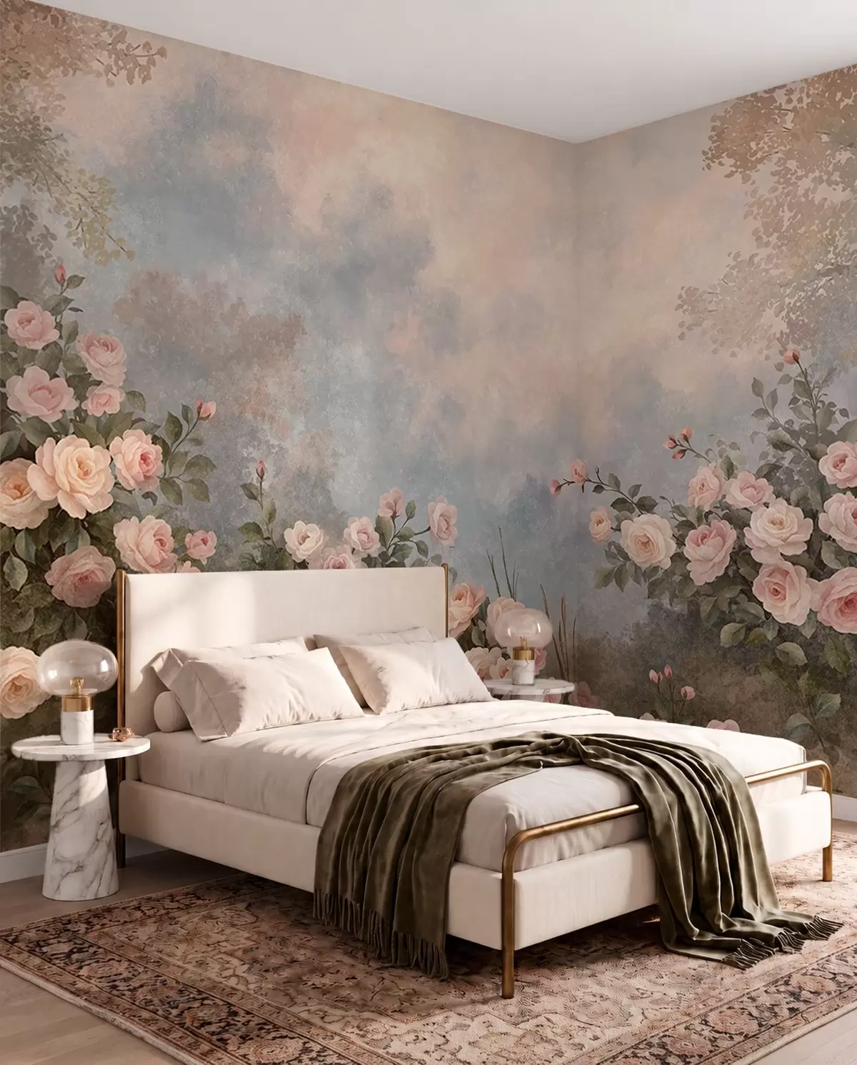 wall murals Lush pink rose bushes against a misty landscape w05888