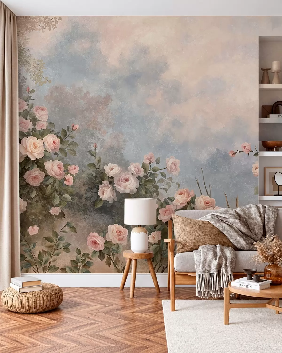 wall murals Lush pink rose bushes against a misty landscape w05888