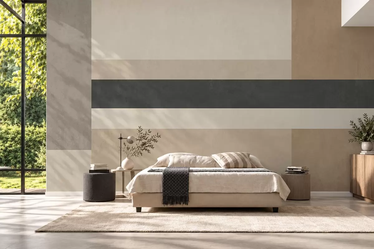 wall murals Abstract rectangles in warm beige tones with a dark stripe w05890