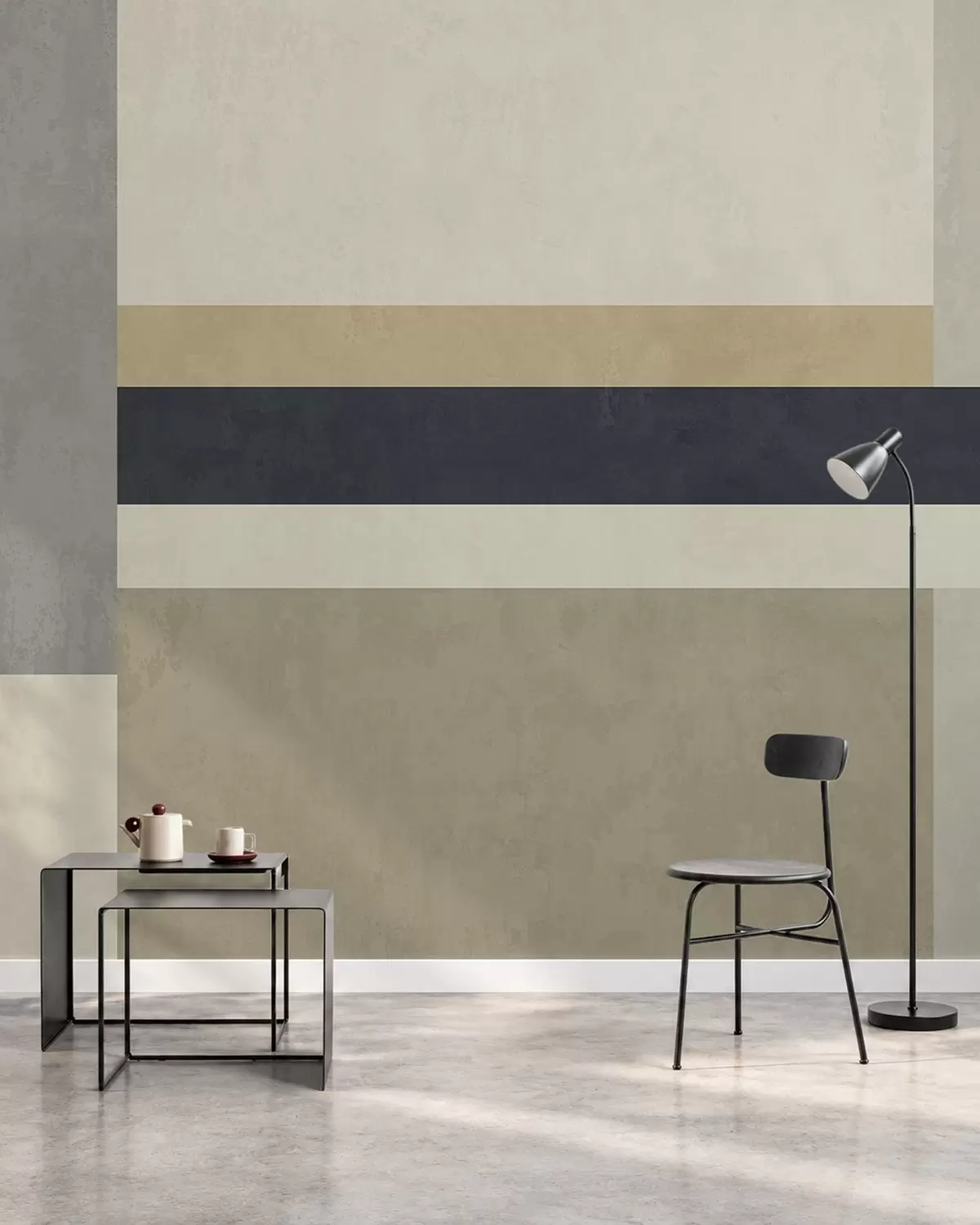 wall murals Geometric blocks in beige and gray shades with a dark stripe w05890v1