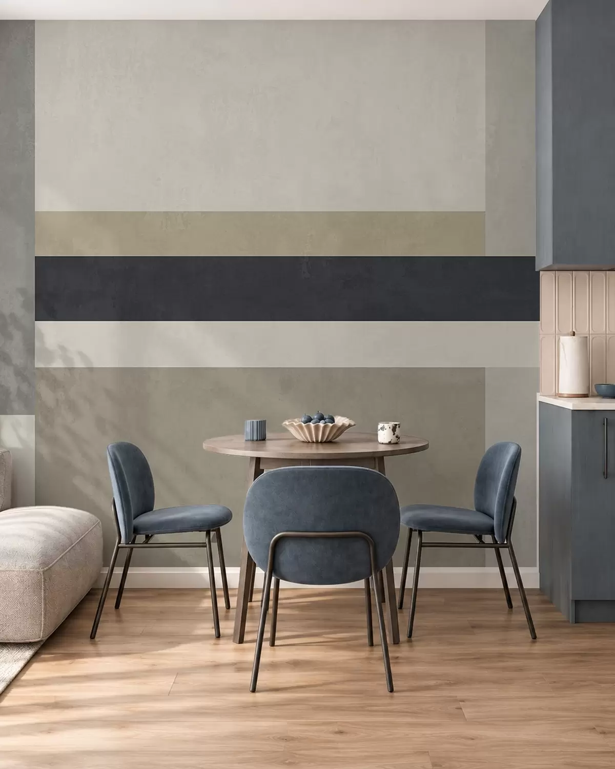 wall murals Geometric blocks in beige and gray shades with a dark stripe w05890v1