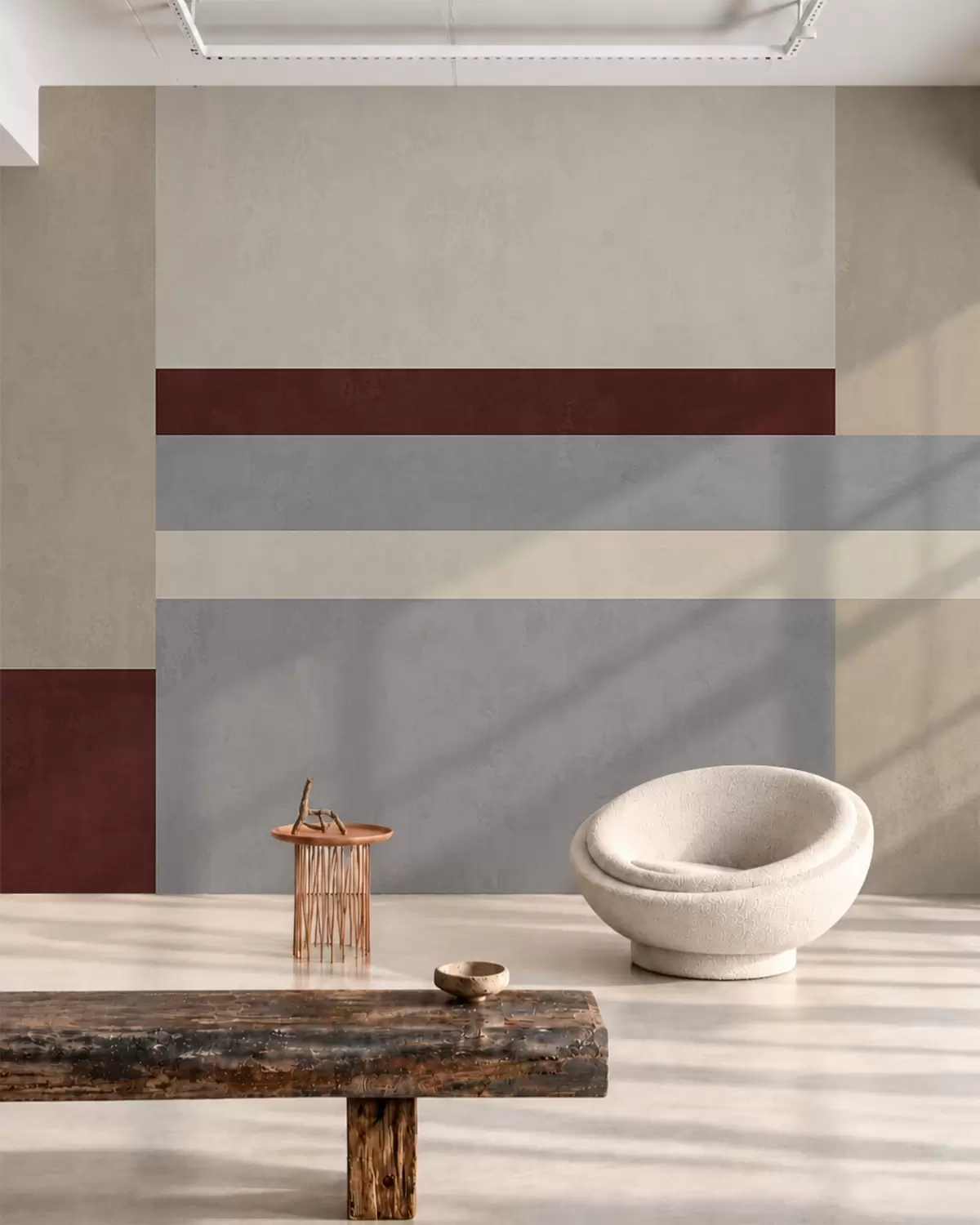 wall murals Abstract geometry with burgundy, gray and beige blocks w05890v2