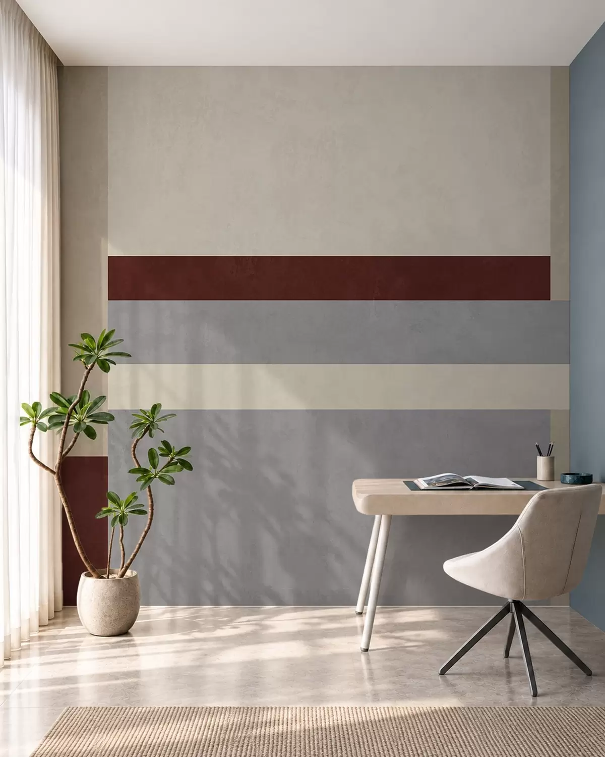 wall murals Abstract geometry with burgundy, gray and beige blocks w05890v2