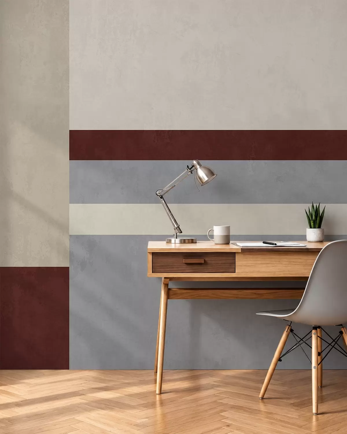 wall murals Abstract geometry with burgundy, gray and beige blocks w05890v2