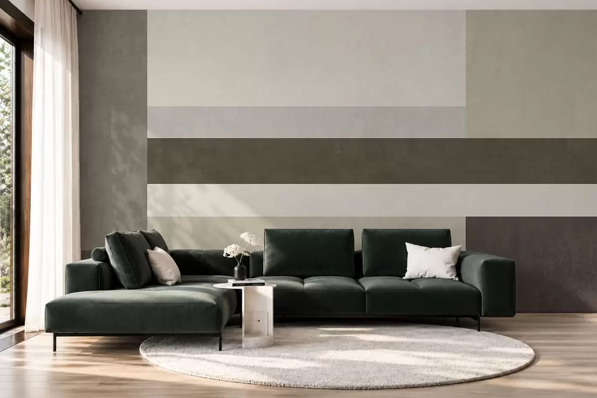 wall murals Geometric composition with olive, gray and beige blocks w05890v3