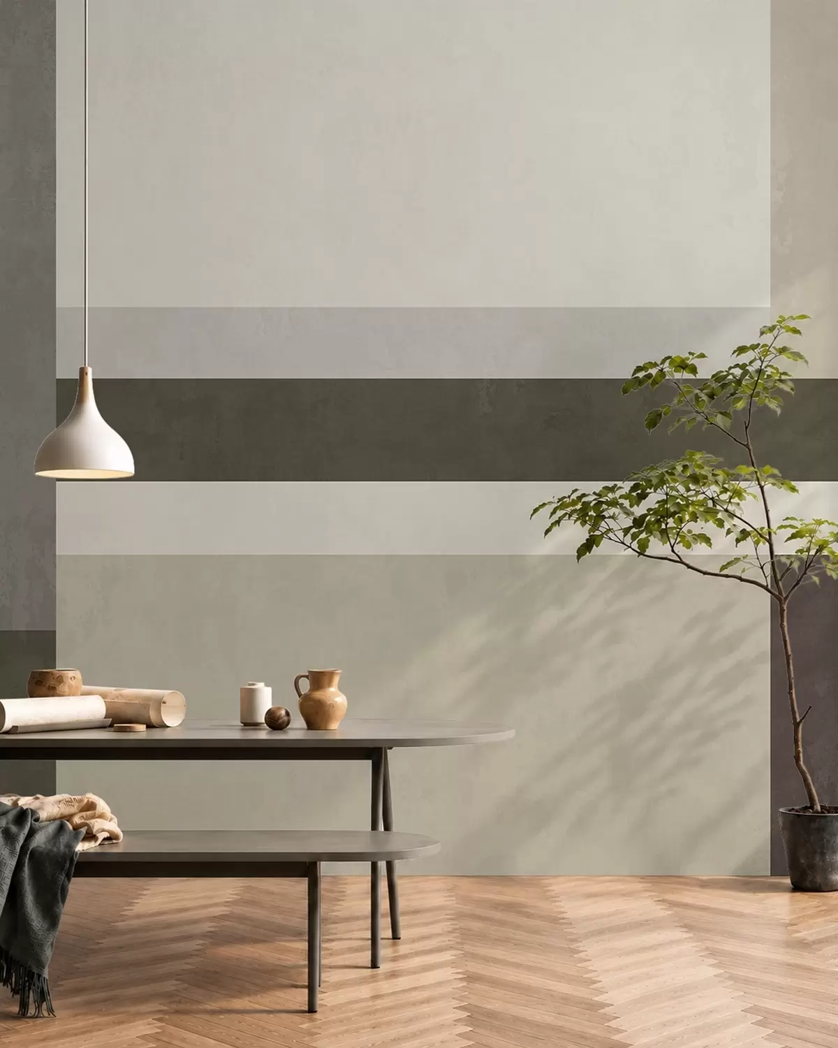 wall murals Geometric composition with olive, gray and beige blocks w05890v3