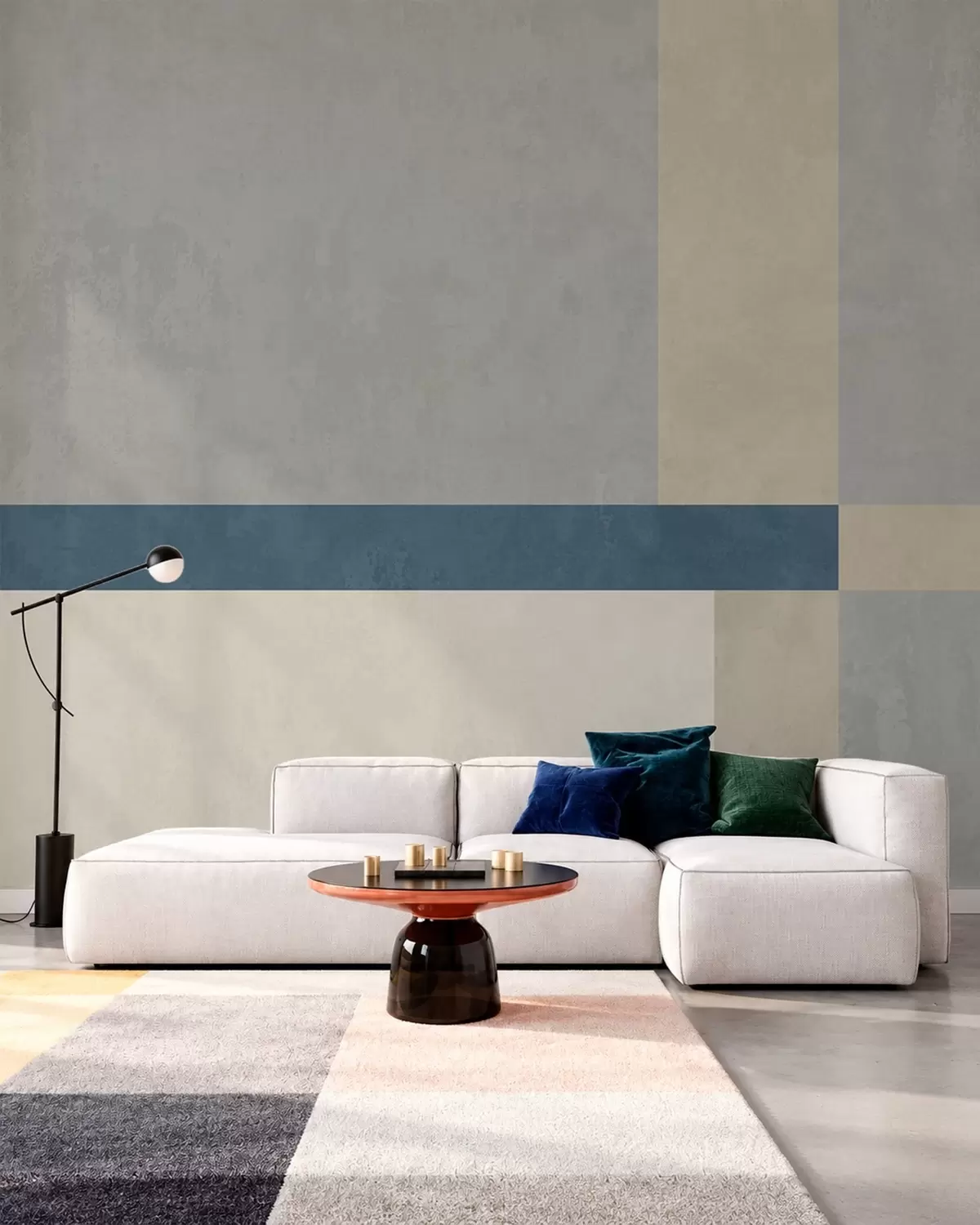 wall murals Geometric blocks in gray and beige tones with a blue stripe w05891v1