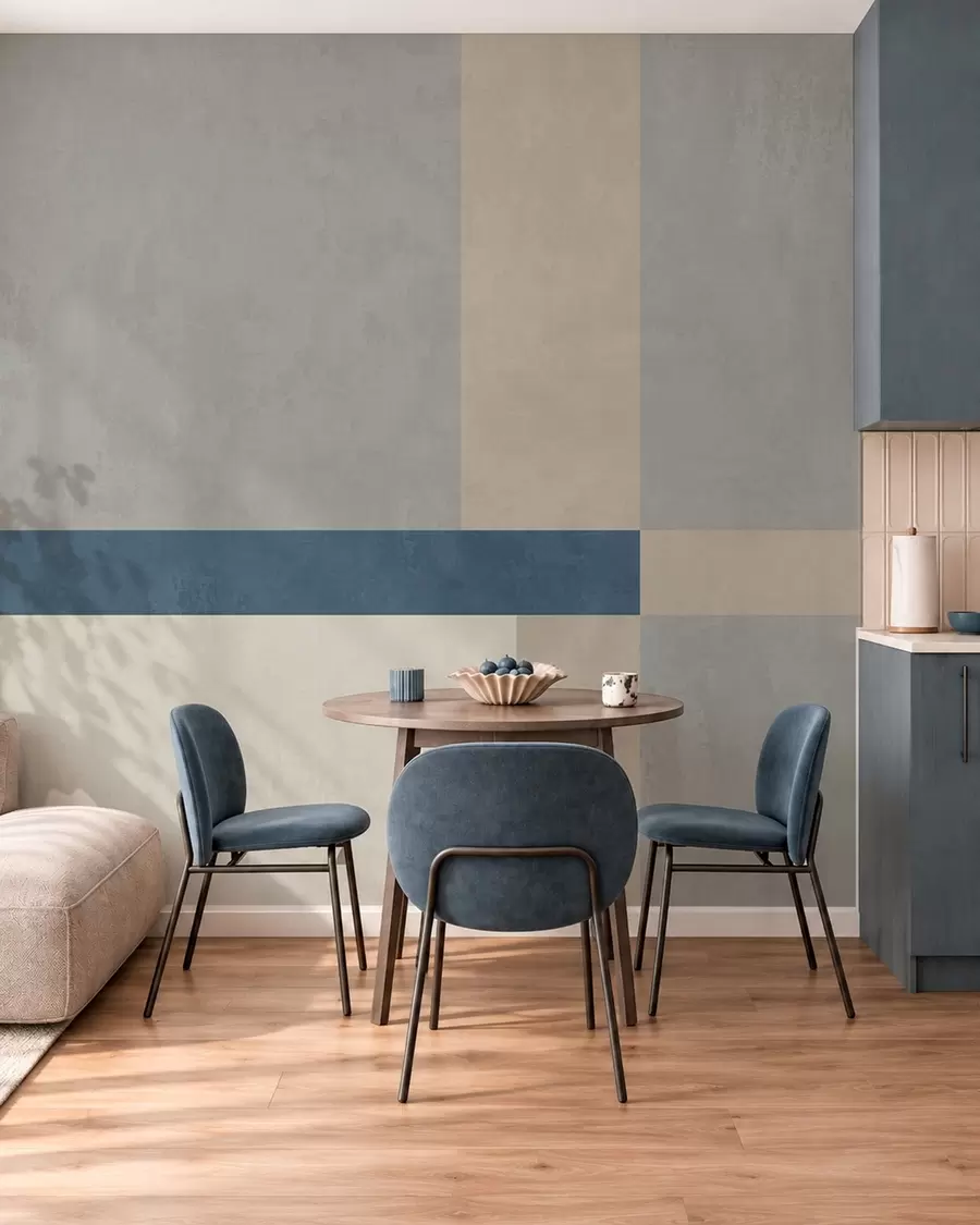wall murals Geometric blocks in gray and beige tones with a blue stripe w05891v1