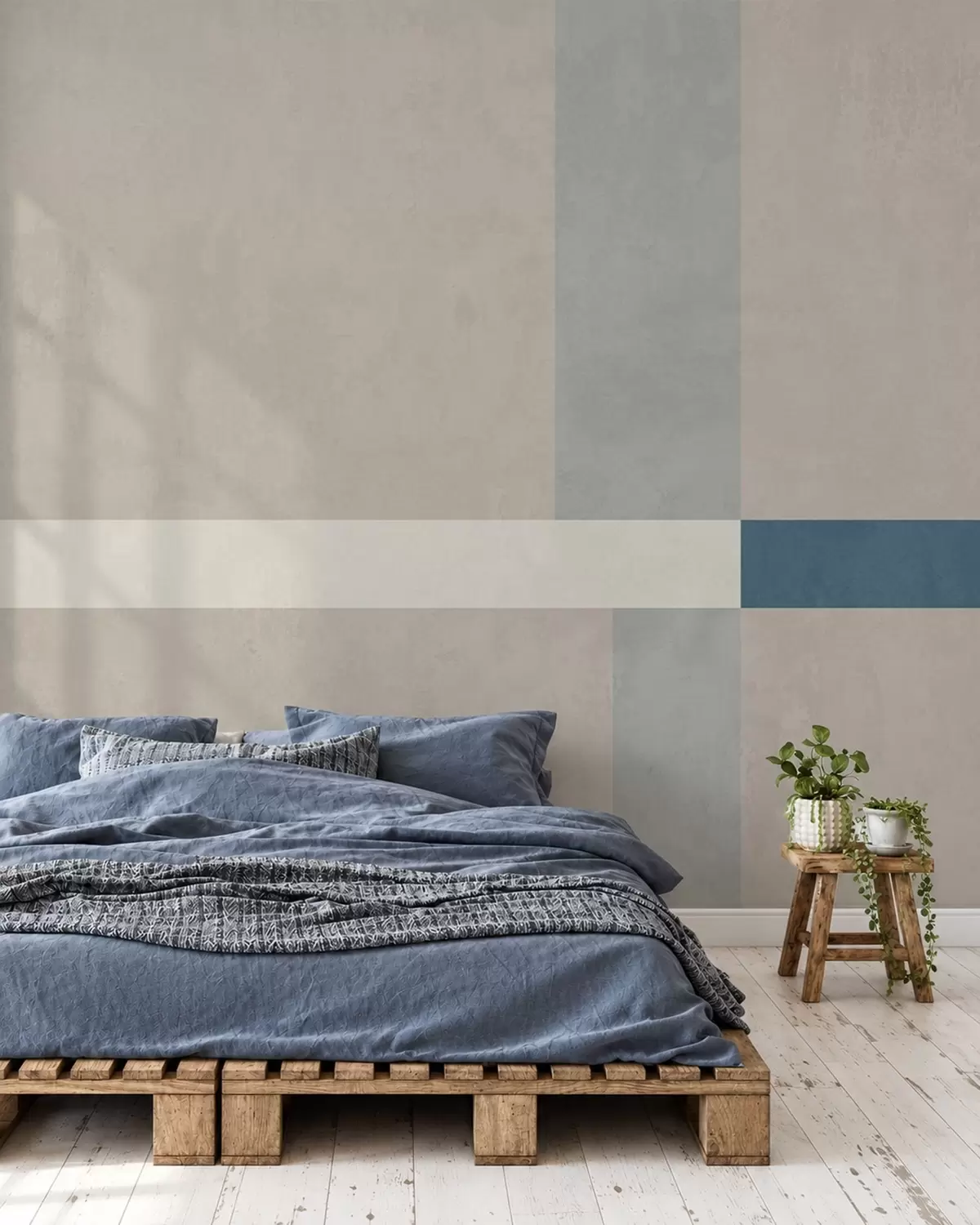 wall murals Abstract beige and gray rectangles with a blue accent w05891v2