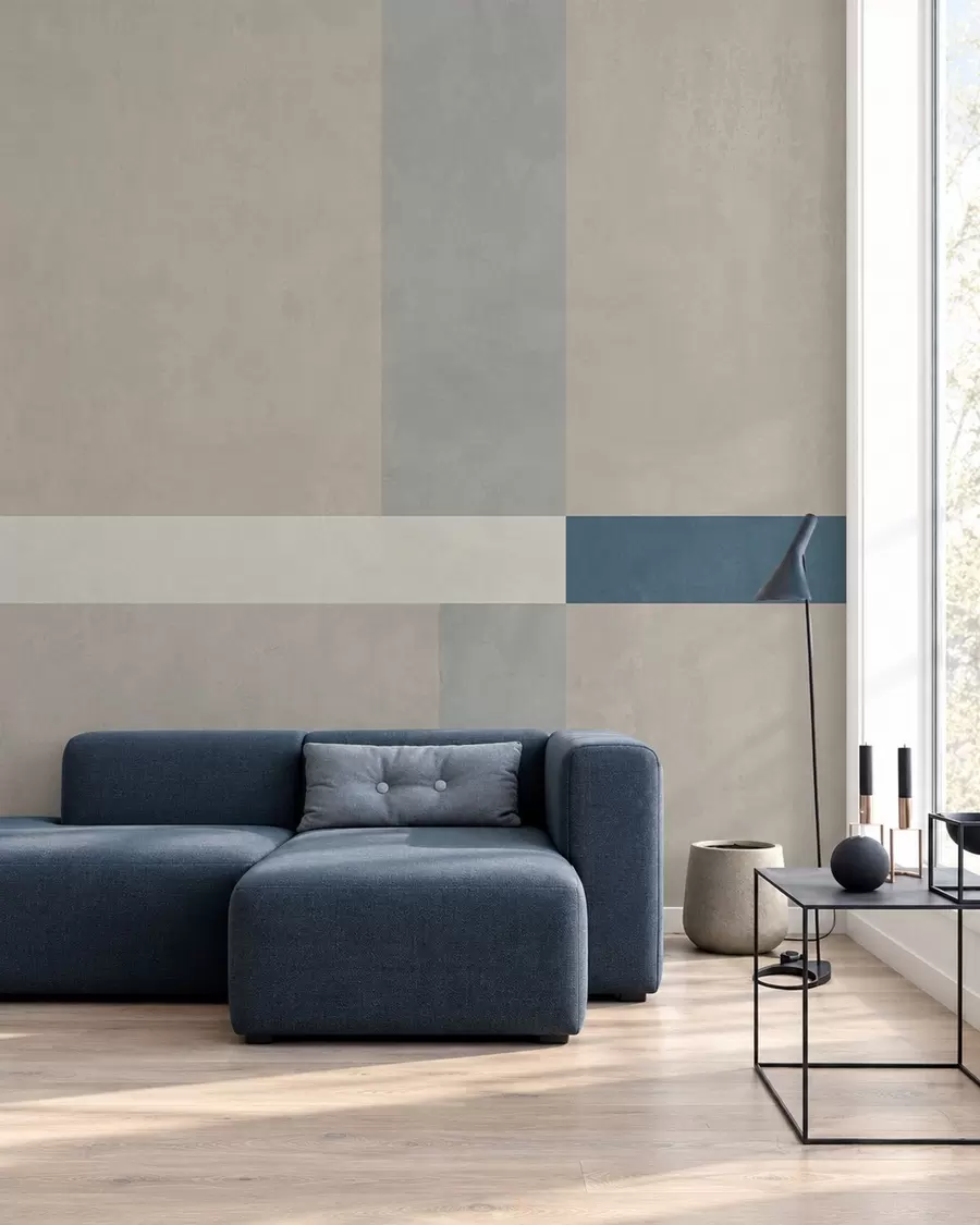 wall murals Abstract beige and gray rectangles with a blue accent w05891v2