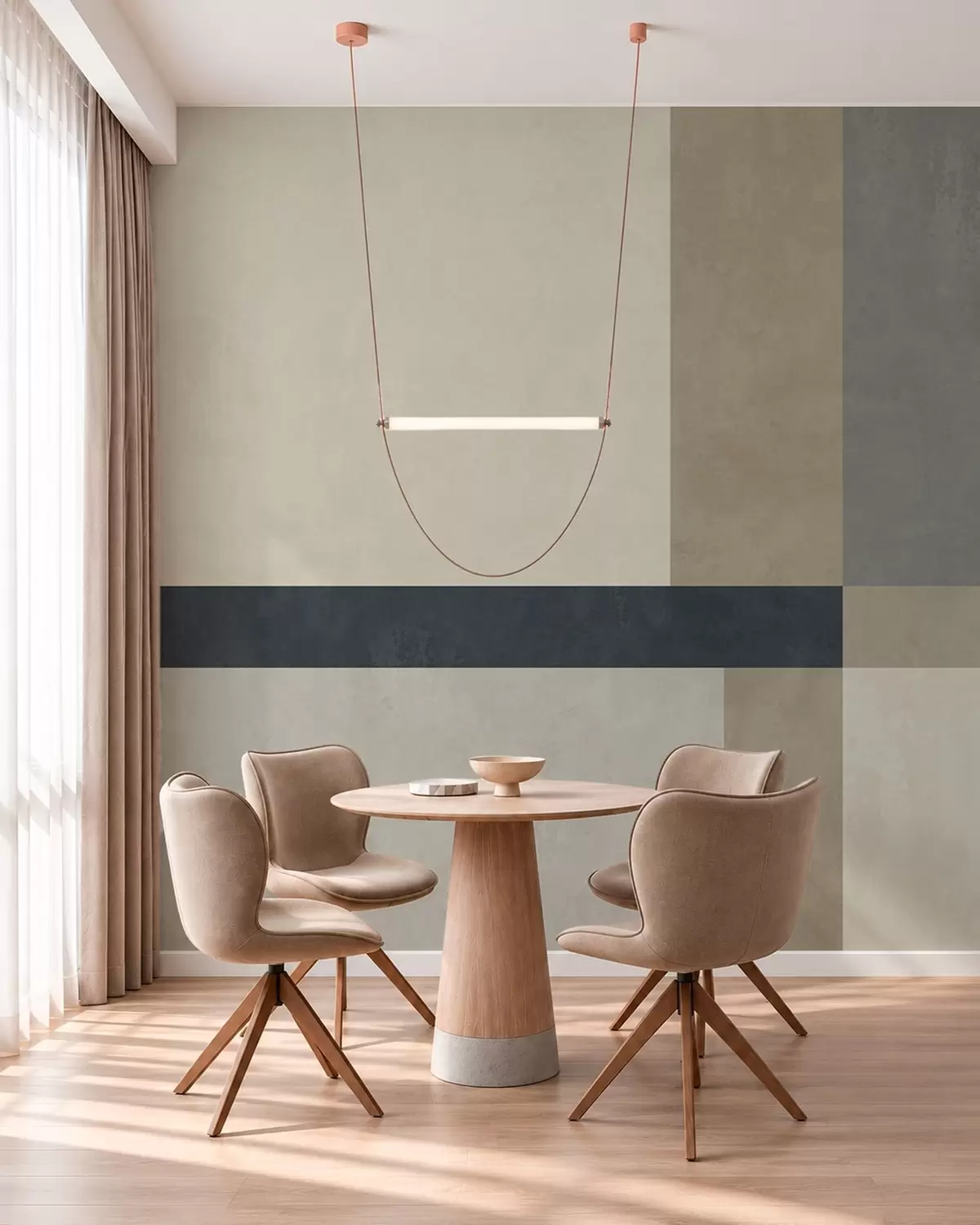 wall murals Geometric composition of beige and gray blocks with a dark stripe w05891v3