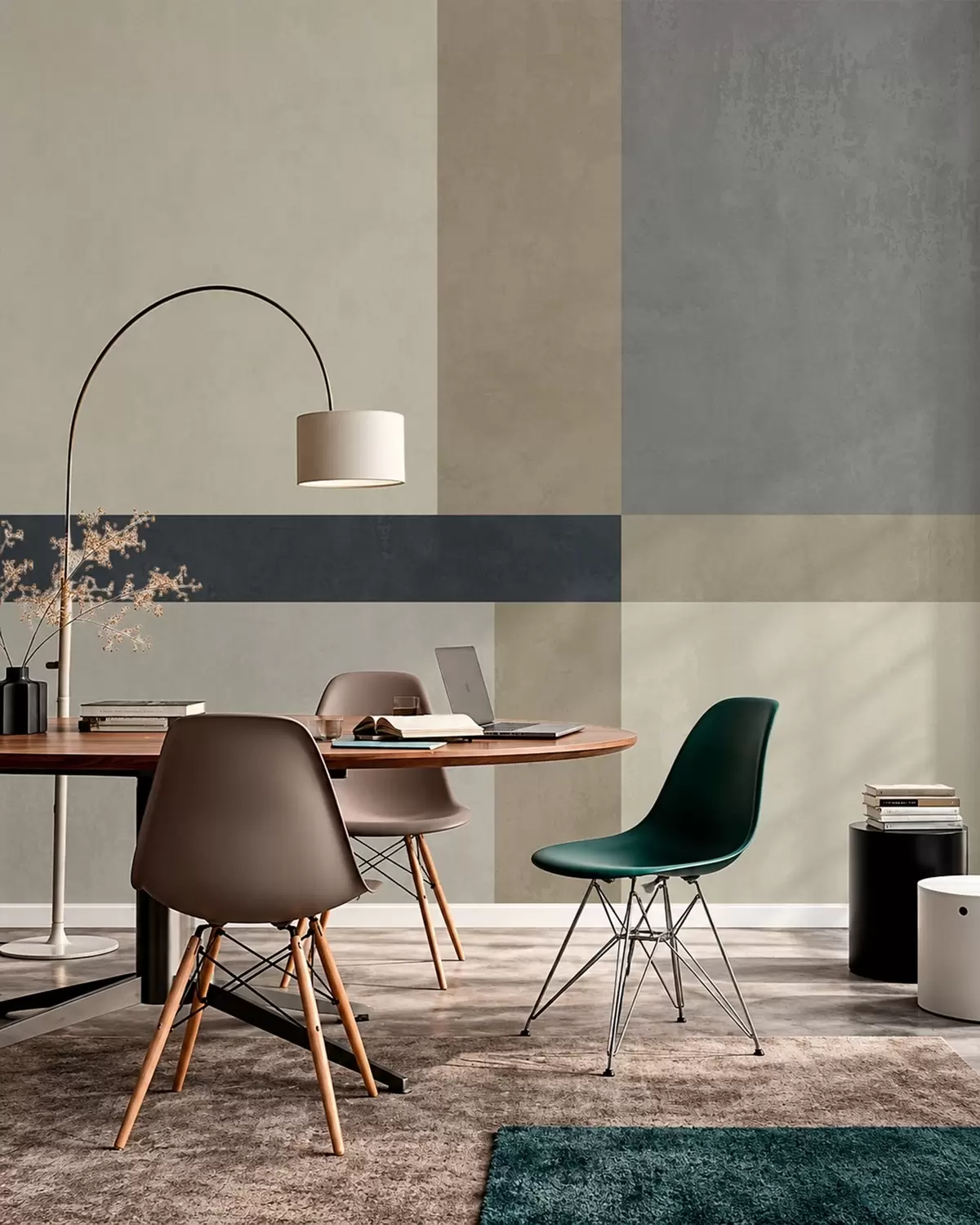 wall murals Geometric composition of beige and gray blocks with a dark stripe w05891v3