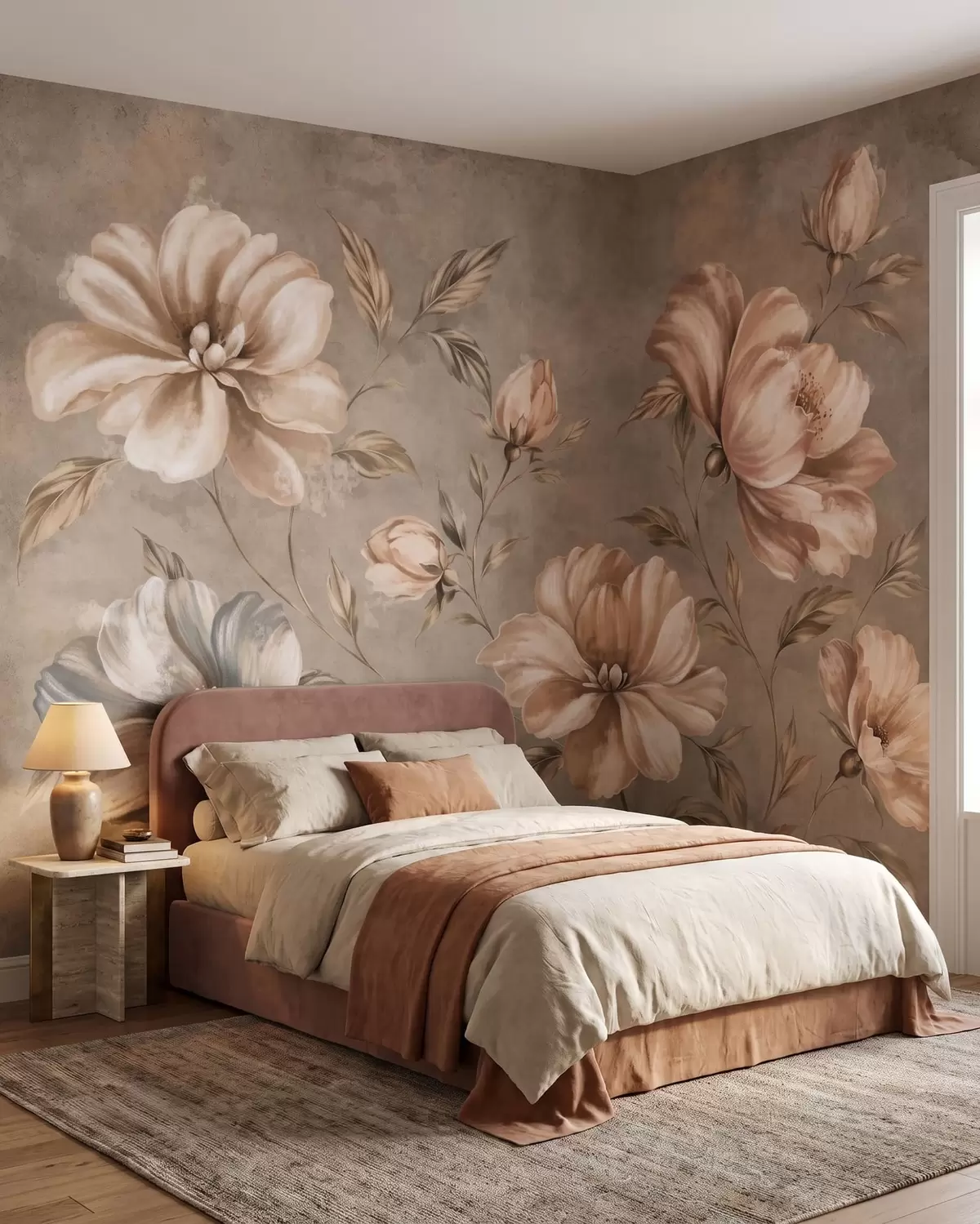 wall murals Large cream and beige flowers with leaves w05958