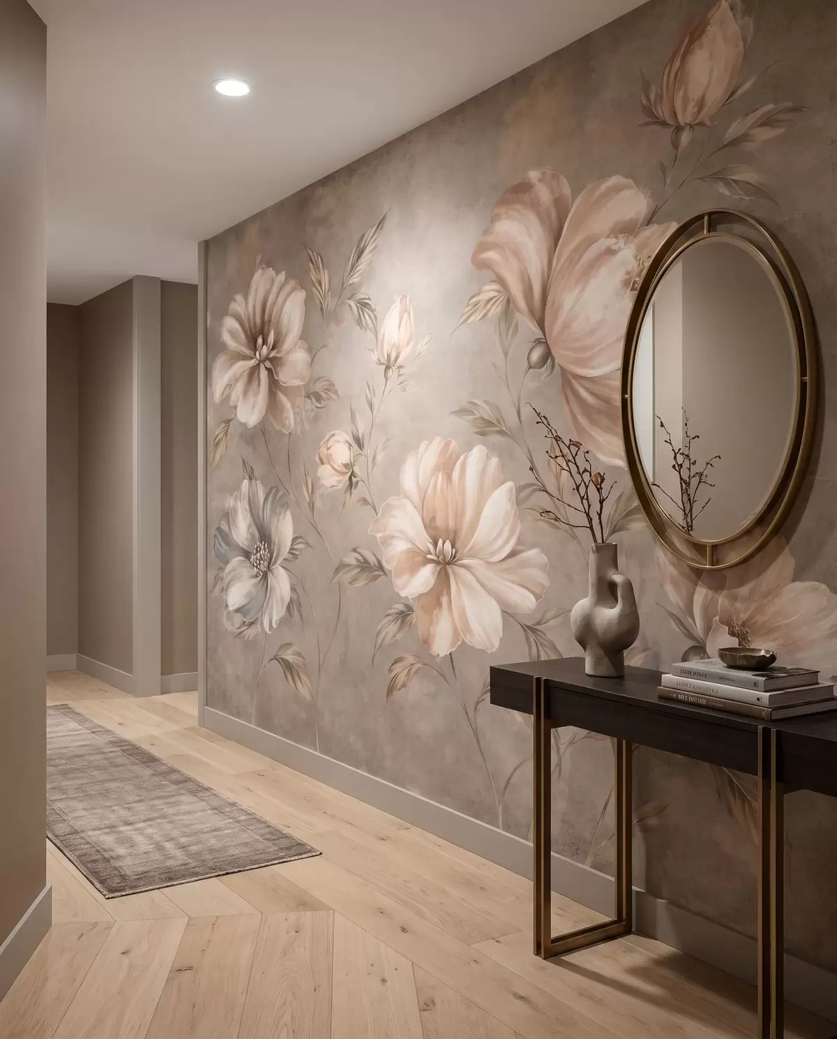 wall murals Large cream and beige flowers with leaves w05958