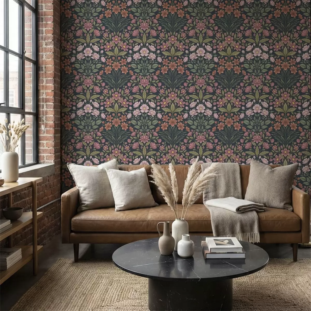 Wallpaper Pink and terracotta flowers on a dark blue background a01279