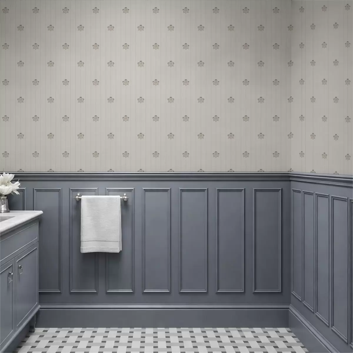 Wallpaper Delicate floral ornaments and vertical stripes a01282