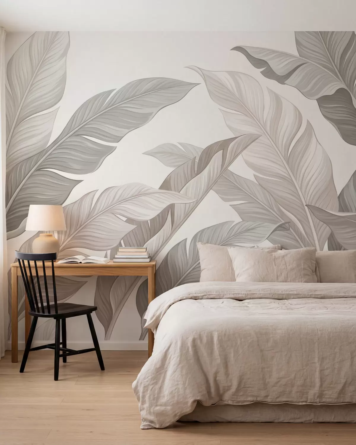 wall murals Delicate botanical leaves in natural beige and sage green tones w10089