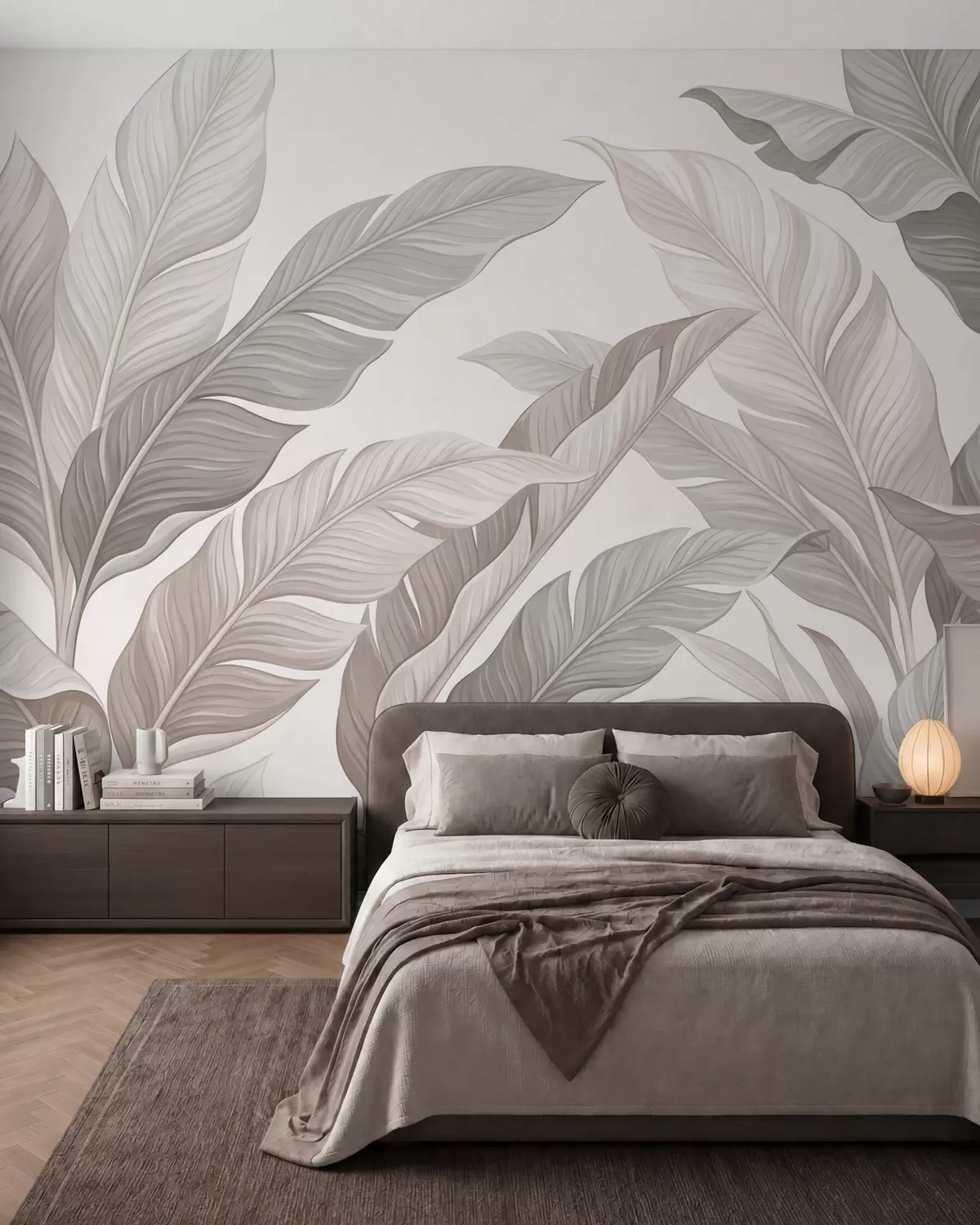 wall murals Delicate botanical leaves in natural beige and sage green tones w10089