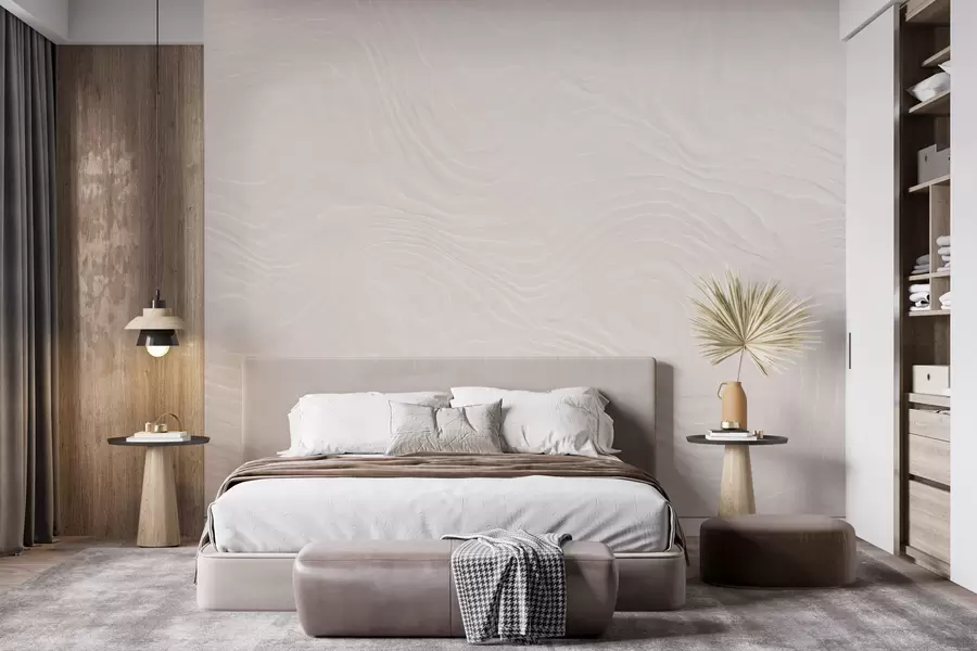 wall murals Abstract light texture with flowing wavy lines and a natural plaster effect w10092