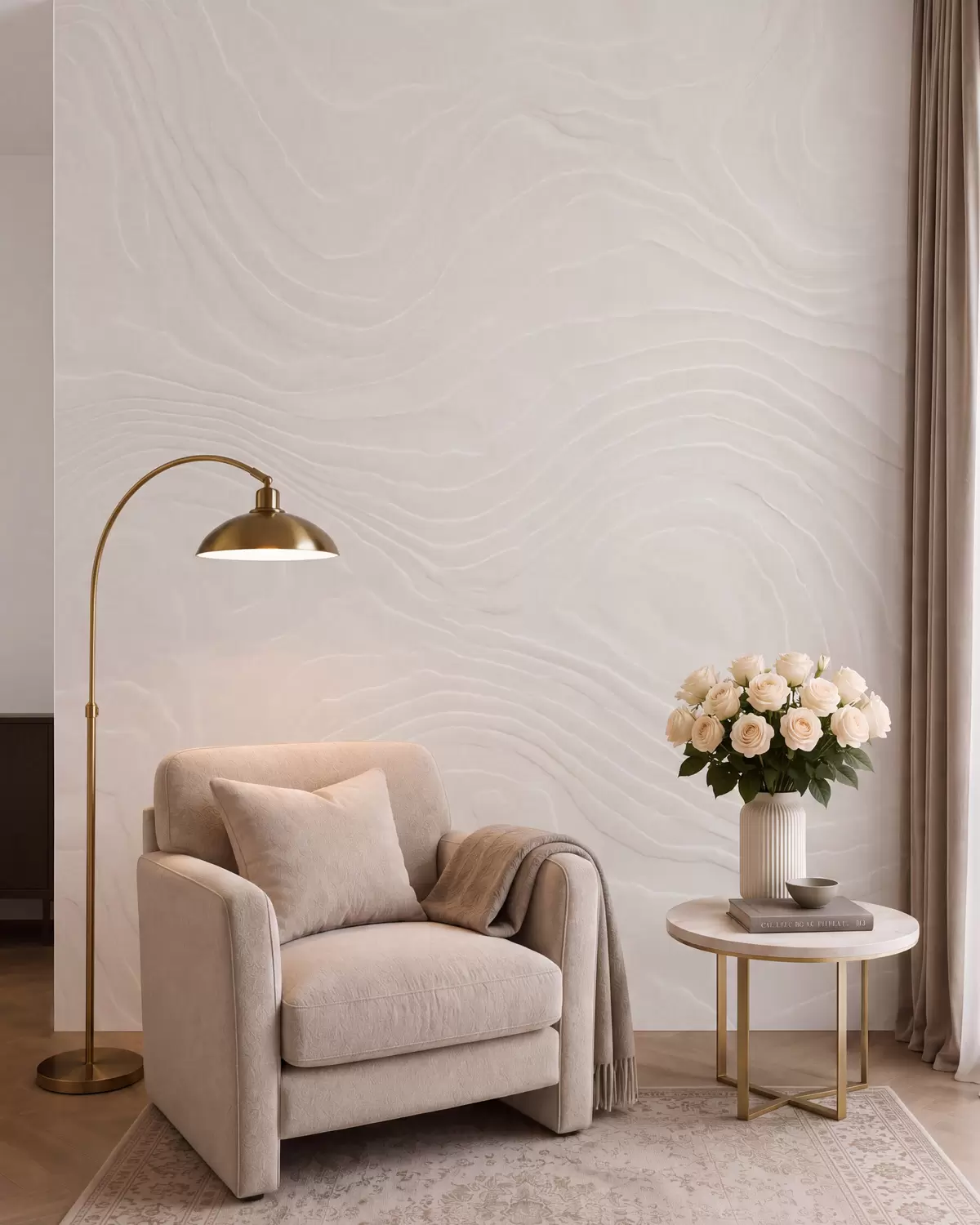 wall murals Abstract light texture with flowing wavy lines and a natural plaster effect w10092