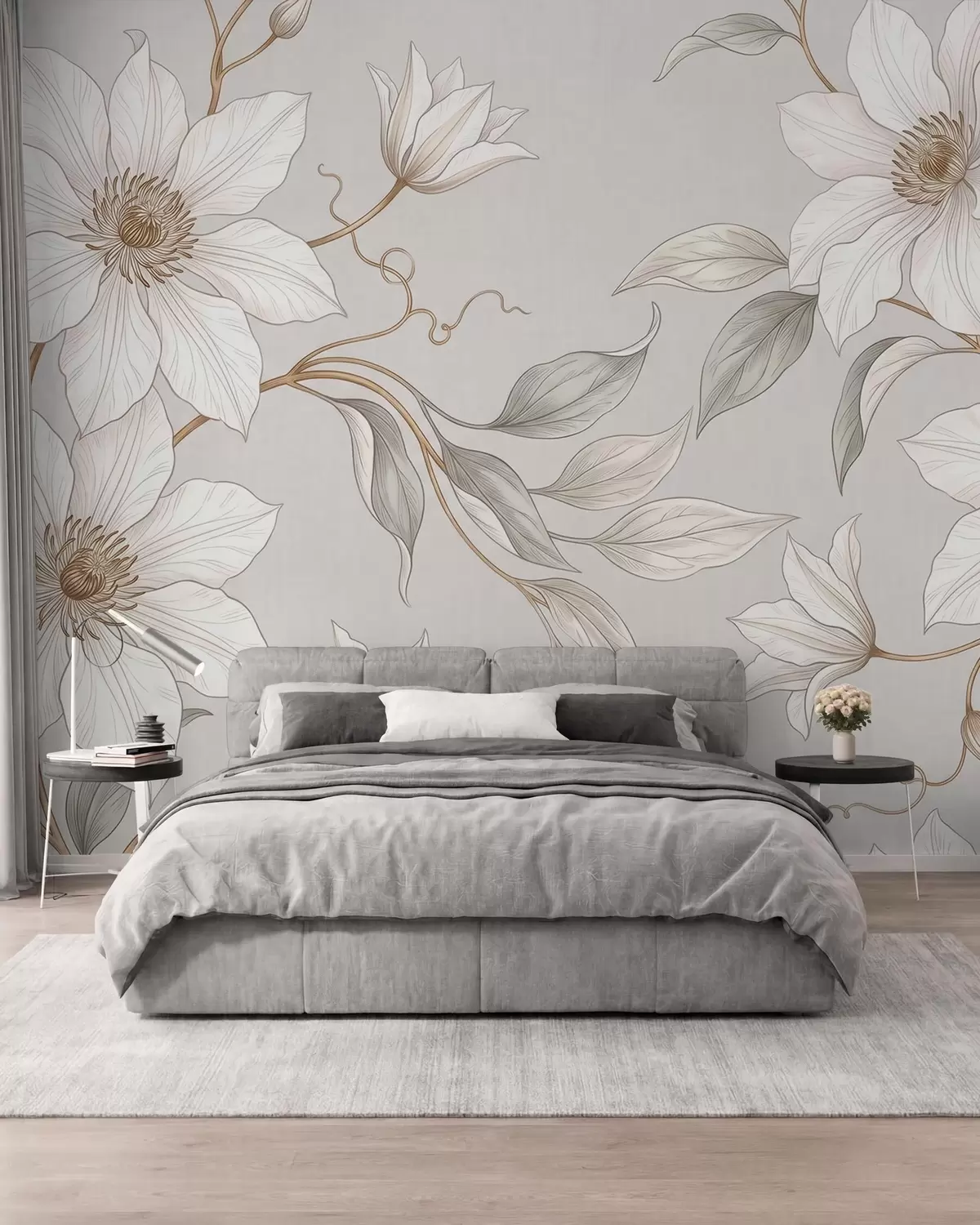 wall murals Elegant white botanical flowers with delicate branches w10099