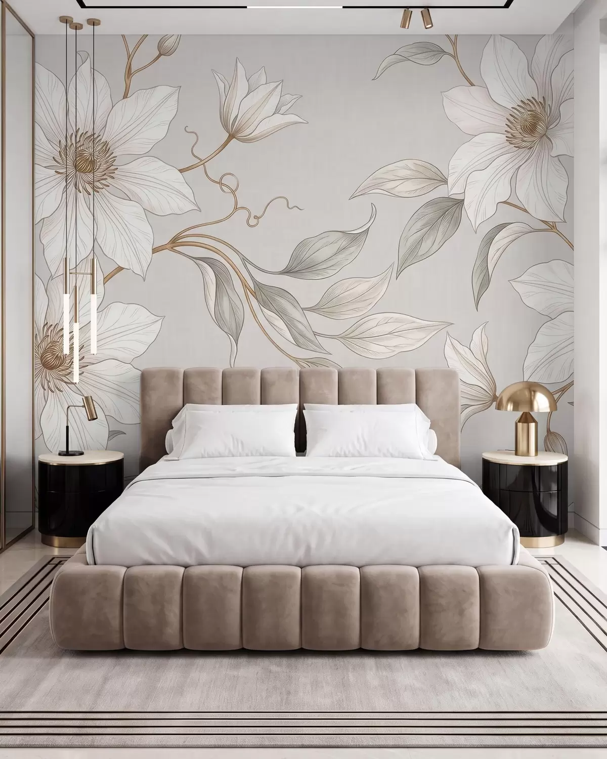 wall murals Elegant white botanical flowers with delicate branches w10099