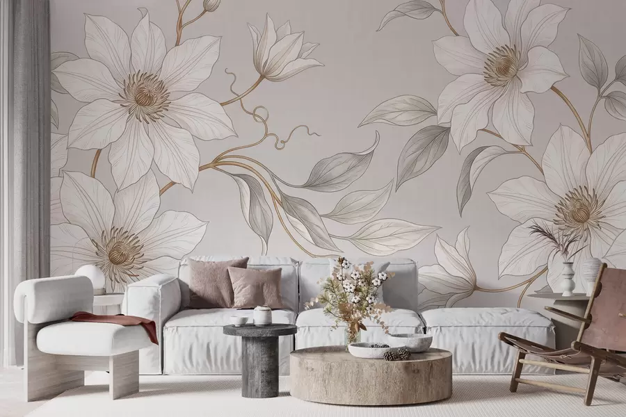 wall murals Elegant white botanical flowers with delicate branches w10099