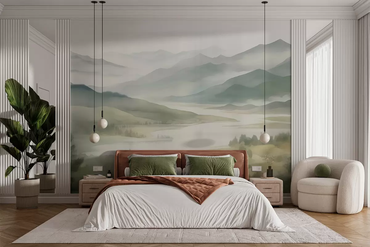 wall murals Mountains against the backdrop of a lake w05833