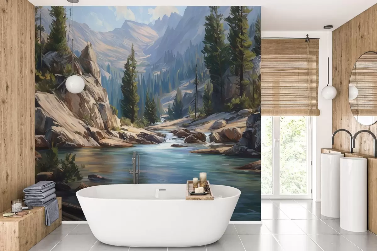 wall murals A picturesque view of the river set amongst the peaceful mountains w05868