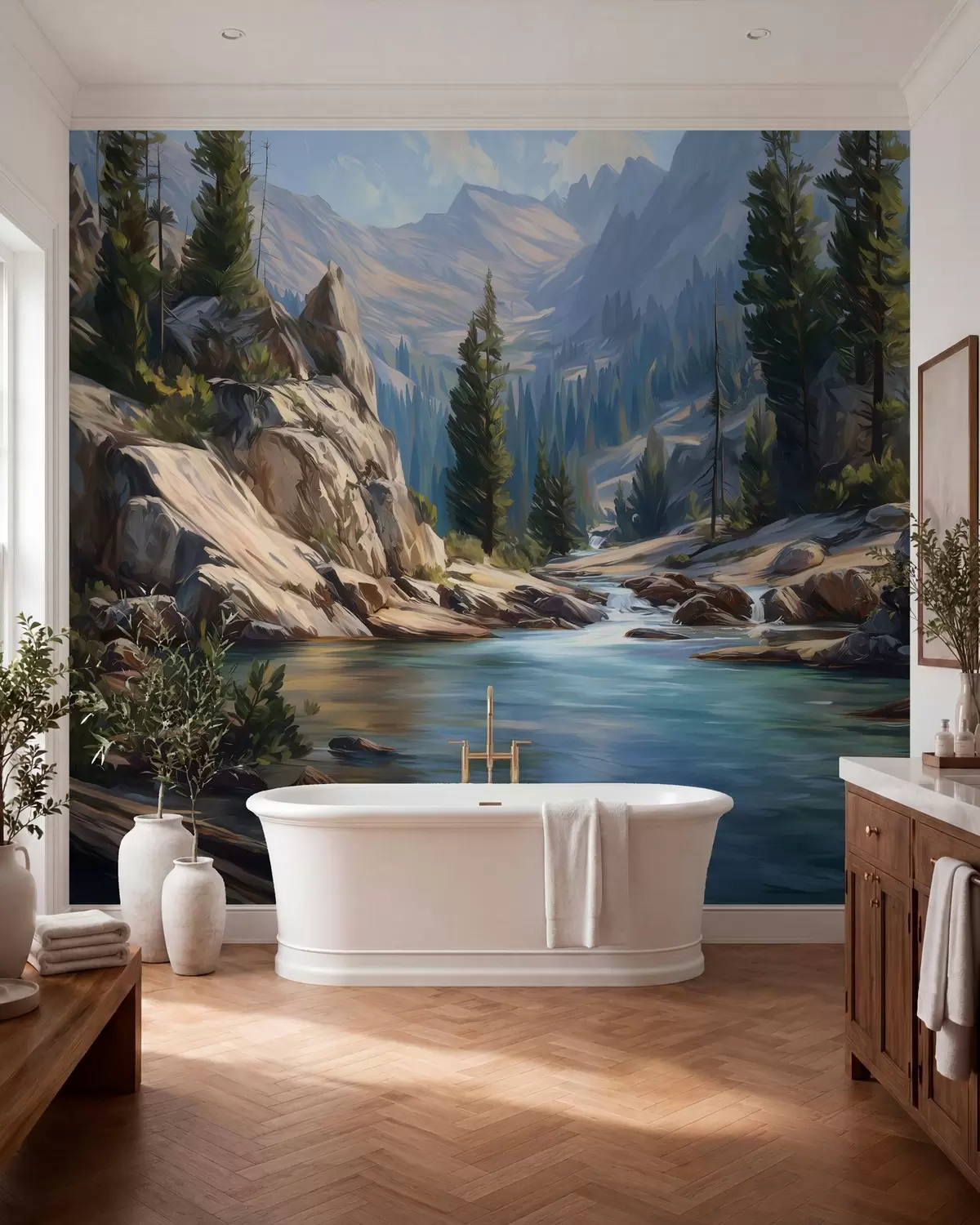 wall murals A picturesque view of the river set amongst the peaceful mountains w05868