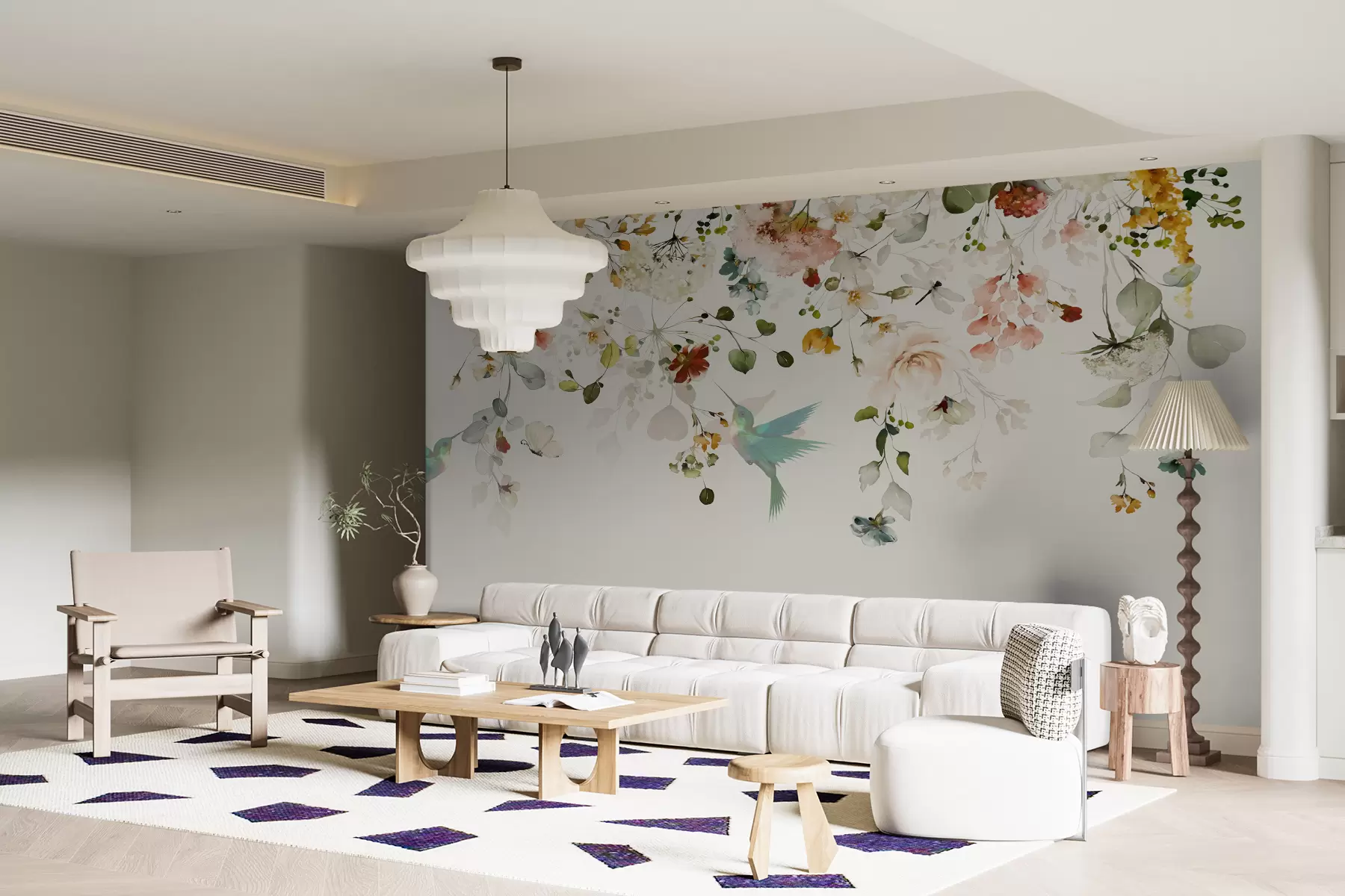 wall murals Flowers and hummingbirds u59610