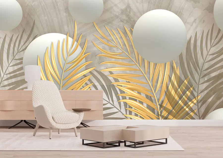 wall murals Leaves and squares 3d u80467