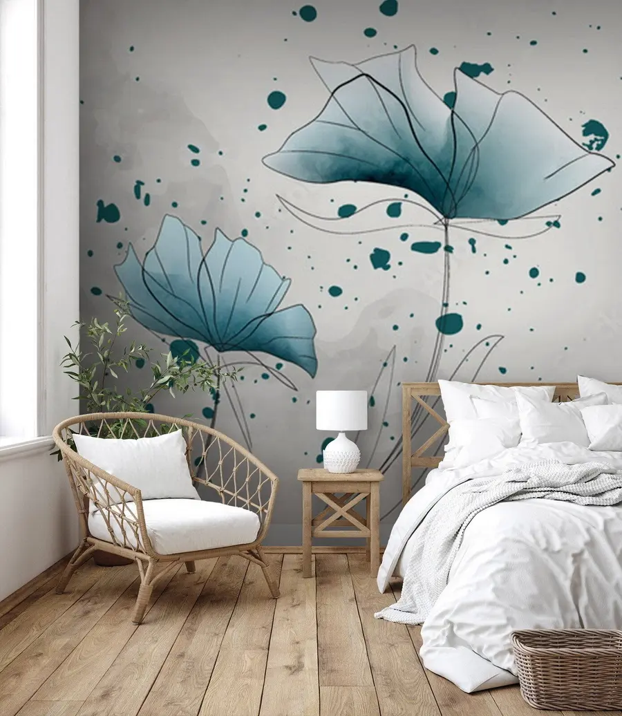 wall murals Watercolor blue flowers u72112