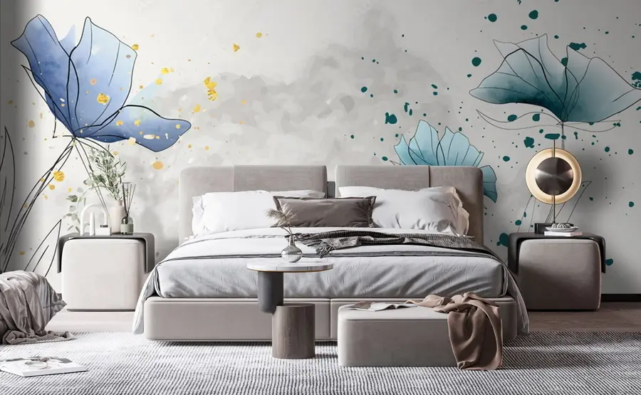 wall murals Watercolor blue flowers u72112