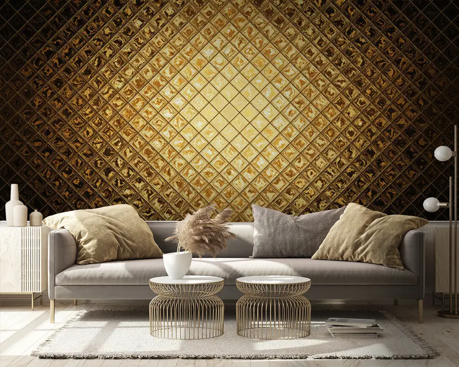 wall murals Brown, amber pattern of rectangles u23326