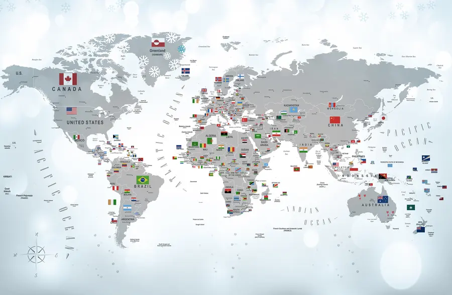 wall murals World map with flags u72599