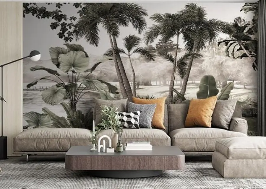 wall murals Tropical trees in a foggy forest u72340