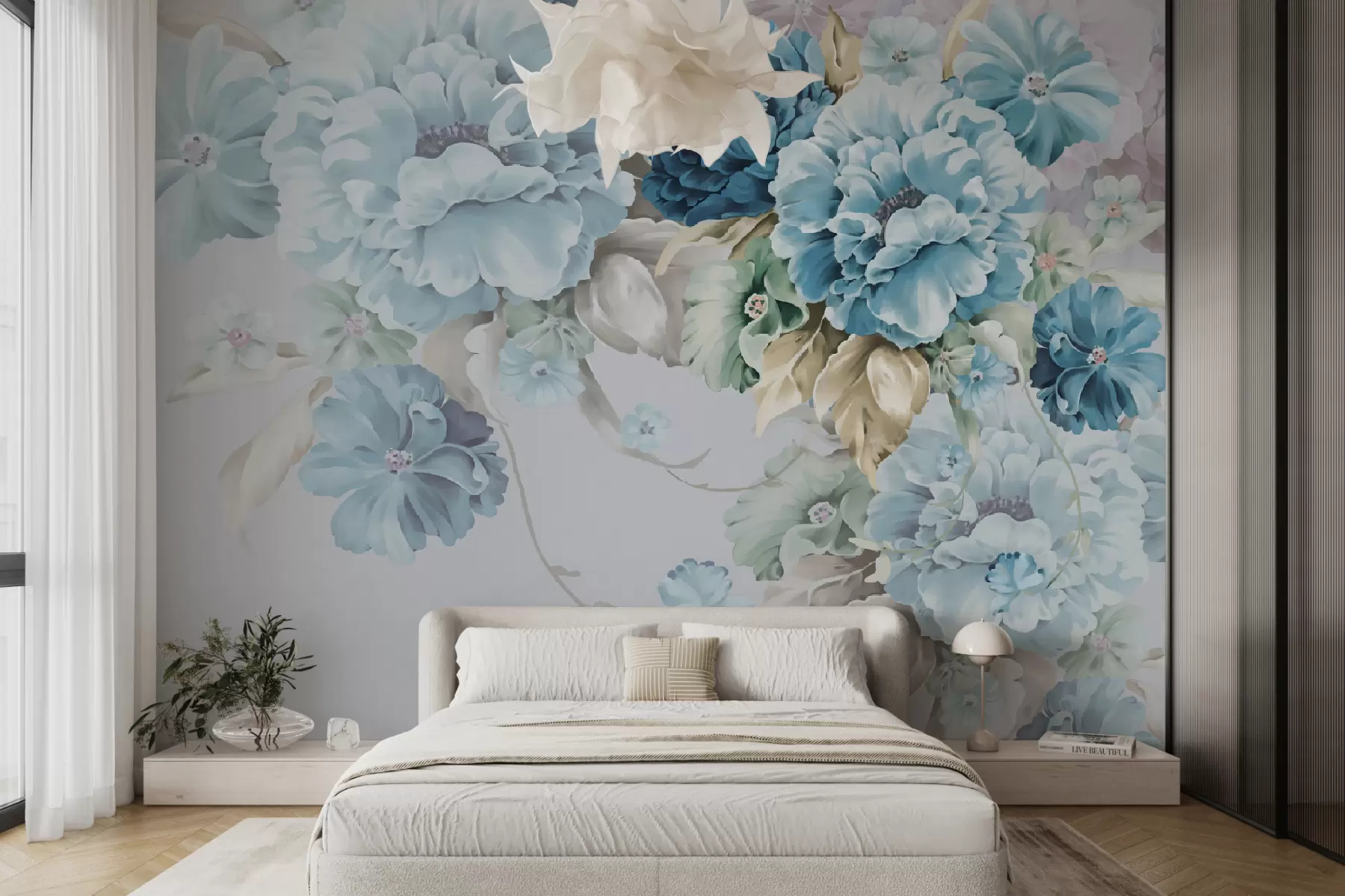 wall murals 3D blue flowers u72654