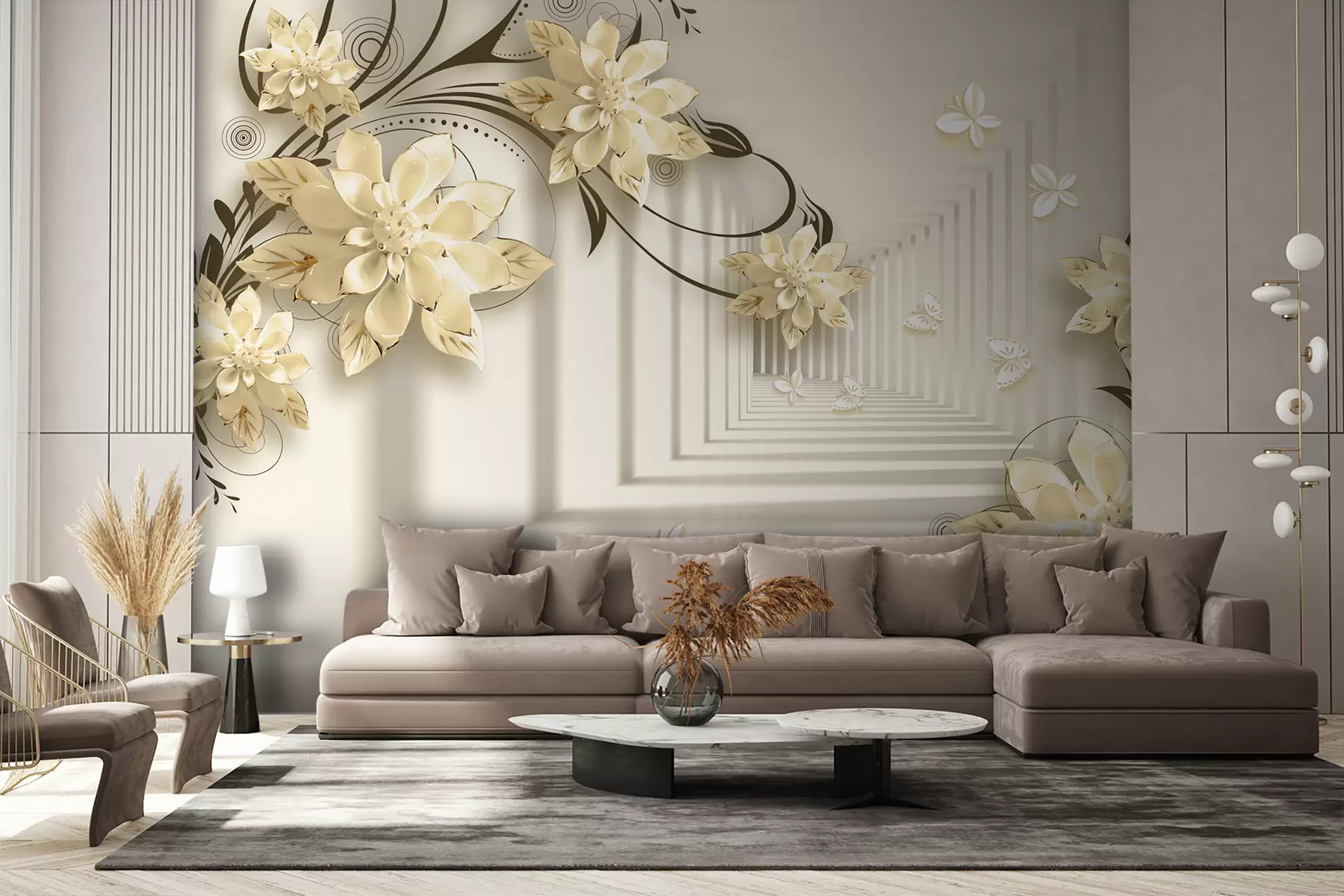 wall murals Plant, white and yellow, tunnel in pastel shades u21861v2