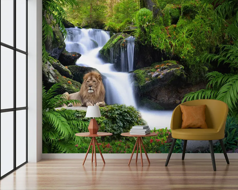 wall murals Lion at the waterfall u62920