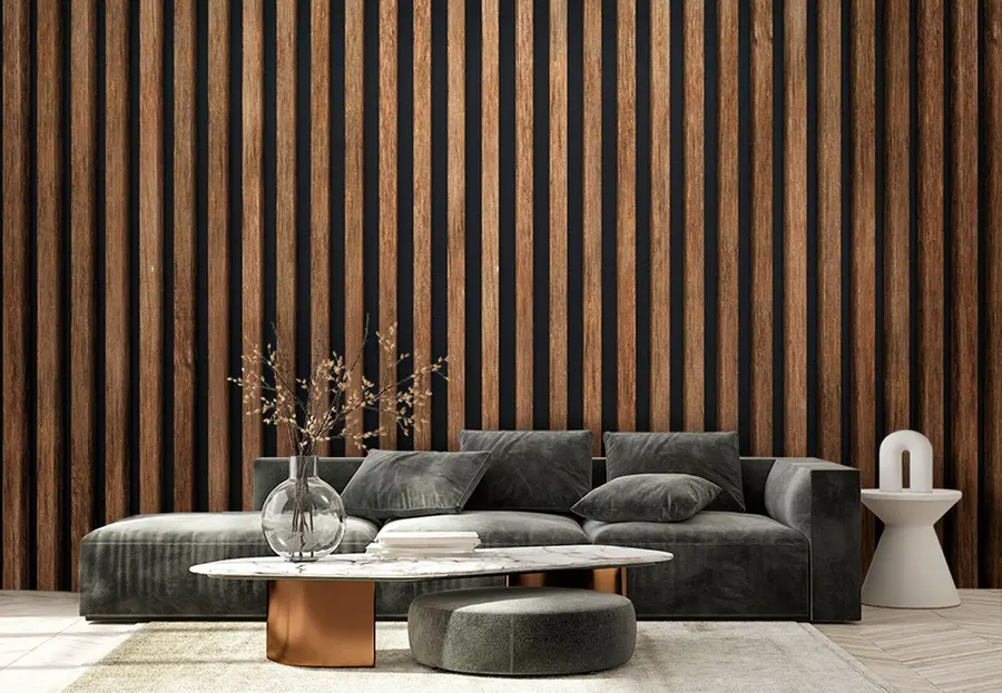 wall murals Wooden beams on a dark background u73670